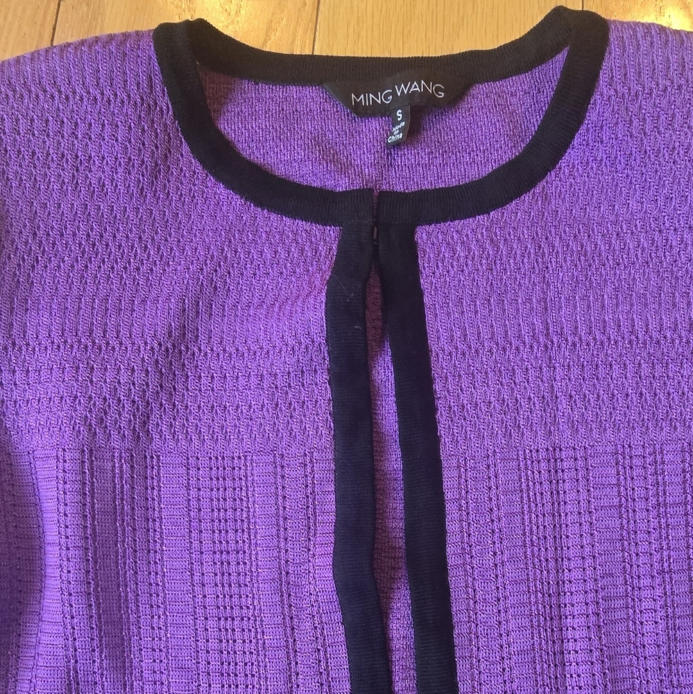 Ming Wang Heritage Purple Black Knit Cardigan Blazer Size Small - Picture 3 of 9